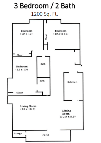 3 bedroom 2 bathroom floorplan